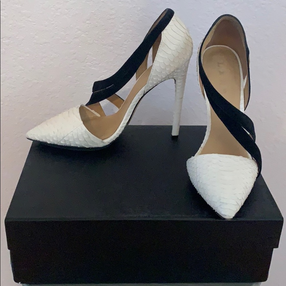 L.A.M.B snakeskin stiletto off white and black